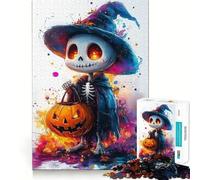Cute Skeleton Trick-or-Treater Puzzles for Adults 1000 Puzzles Cognitive Boost Thick Material Family Bond Christmas Surprise (50x75cm)