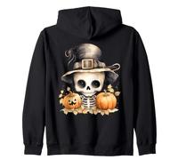 Cute Skeleton Witch Hat Autumn Pumpkins Zip Hoodie
