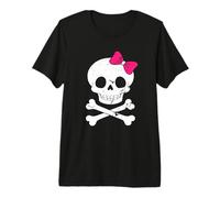 Cute Skull and Cross Bone with Pink Bow Tie for Women Girls Premium T-Shirt