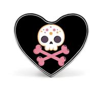 Cute Skull And Crossbones Funny Metal Badge 1″ Heart Form Brooch Pin | Novelty Clothes Hat Bag Tie Accessories Decor for Men Women