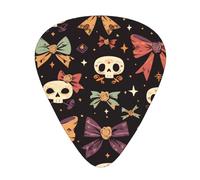 Cute-Skull-Bow 12 Pack Guitar Picks With 3 Thicknesses And Storage Box, Abs Plectrums For Electric Bass Guitar Players