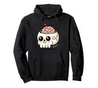 Cute Skull Brain Heart Kawaii Spooky Nerdy Cartoon Pullover Hoodie