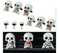 Cute Skull Car Air Freshener Vent Clip Set of 3, Resin Skeleton Holding Rose, Car Diffuser Romantic Dashboard Decorations, Auto Interior Accessories for Skull Lovers Halloween Gifts (2pcs)