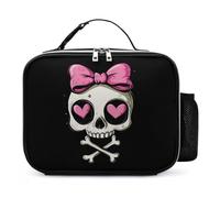 Cute Skull Cross Bone Bow Tie Lunch Bag for Men Women Leakproof Insulated Cooler Tote Bags for Travel Work Picnic