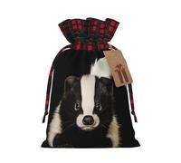 Cute Skunk -Print Burlap Drawstring Bags Plaid Design, Eco-Friendly Party Favors Packaging For Christmas Birthday.