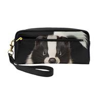 Cute Skunk Printed Leather Makeup Bags with Wrist Strap Portable Travel Toiletry Bag Cosmetic Organizer Bag for Women