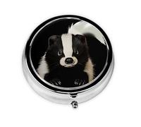 Cute Skunk Round Pill Box â€“ Full Wrap Printed Metal Travel Pill Organizer, Compact 3-Compartment Mini Pill Case with Secure Snap Closure â€“ Lightweight Portable Gift for Daily Use