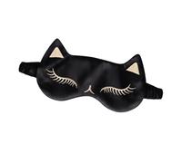Cute Sleep Mask Silk Eyeshade for Women, Adjustable Black | Cat Ice Compress Design, Lightweight Home and Travel Use, Easing Eye Fatigue with Adjustable Buckle
