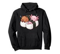 Cute Sleeping Capybara Axolotl Sushi Japanese Kawaii Art Pullover Hoodie