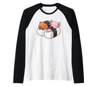 Cute Sleeping Capybara Axolotl Sushi Japanese Kawaii Art Raglan Baseball Tee