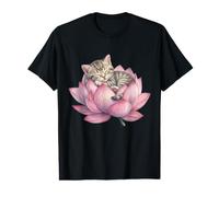 Cute Sleeping Cat in Lotus Pink Flower Kawaii Kitten Lover Value Graphic T-Shirt