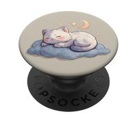 Cute Sleeping Cat on Cloud Moon Stars Cozy Aesthetic PopSockets Adhesive PopGrip