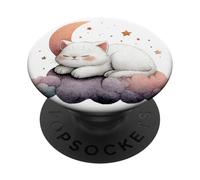 Cute Sleeping Cat on Cloud Moon Stars Cozy Aesthetic PopSockets Adhesive PopGrip