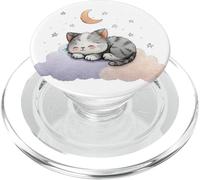 Cute Sleeping Cat on Cloud Moon Stars Cozy Aesthetic PopSockets PopGrip for MagSafe