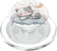 Cute Sleeping Cat on Cloud Moon Stars Cozy Aesthetic PopSockets PopGrip for MagSafe