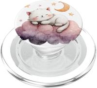 Cute Sleeping Cat on Cloud Moon Stars Cozy Aesthetic PopSockets PopGrip for MagSafe