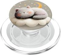 Cute Sleeping Cat on Cloud Moon Stars Cozy Aesthetic PopSockets PopGrip for MagSafe