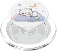 Cute Sleeping Cat on Cloud Moon Stars Cozy Aesthetic PopSockets PopGrip for MagSafe