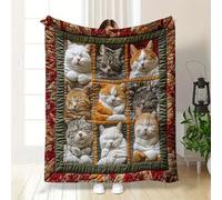 Cute Sleeping Cats Quilt Blanket,Funny Christmas Throw Blanket,HD Digital Print Warm Blankets,Colorful Flannel Throw Blankets for Couch Bed Sofa,Warm Farmhouse Gifts for Cats Lover