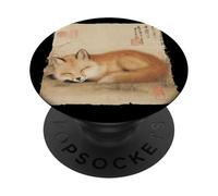 Cute Sleeping Fox Japanese Art Vintage Kitsune Design PopSockets Adhesive PopGrip
