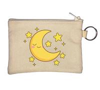 Cute Sleeping Moon and Stars Night Sky Graphic Key Chain Coin Purse Beige