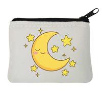 Cute Sleeping Moon and Stars Night Sky Graphic Neoprene Coin Purse Pouch 10x11cm White