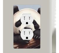 Cute Sleeping Panda 1-Gang Wall Plates, Unbreakable Duplex Receptacle Outlet Covers 4.5" X 2.76" Polycarbonate Dual Outlet Faceplates Covers For Kitchen Home Kids Room Decor