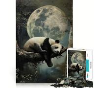 Cute Sleeping Panda Moon Jigsaws for Adults1000 Pieces Tension Relief Vivid Print Playful Challenge Perfect Decor (38x52cm)