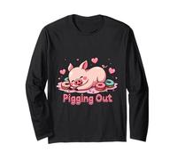 Cute Sleeping Pig Surrounded by Colorful Donuts and Candy Long Sleeve T-Shirt