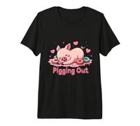 Cute Sleeping Pig Surrounded by Colorful Donuts and Candy Premium T-Shirt