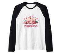 Cute Sleeping Pig Surrounded by Colorful Donuts and Candy Raglan Baseball Tee