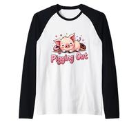 Cute Sleeping Pig Surrounded by Colorful Donuts and Candy Raglan Baseball Tee