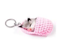 Cute Sleeping Pompom Cat Keychains For Women Handmade Woven Fluffy Car Key Ringspink Useful and Fashion