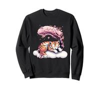 Cute Sleeping Tiger Cherry Blooms Animal Lovers Nature Fans Sweatshirt