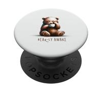 Cute Sleepy Bear with Coffee Cup Design PopSockets Adhesive PopGrip