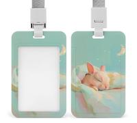 Cute Sleepy Bunny ID Badge Holder Retractable Clip Card Holder Card Protector Name Badge Name Tag for Work Office Doctor Nurse