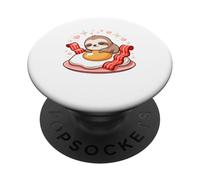 Cute Sleepy Sloth Hugging Fried Egg Bacon PopSockets Adhesive PopGrip
