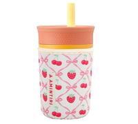 Cute Sleeve for Owala Kids 12oz, Neoprene Cover Compatible with Owala Kids Insulation Stainless Steel Tumbler, Water Bottle Scratch Resistant Sleeve for Boys Girls to School (Cherry&Strawberry)