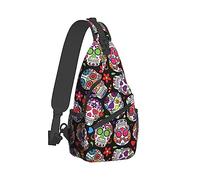 Cute Sling Shoulder Backpacks Compatible with Day of The Dead Sugar Skulls Bags Chest Sack, Anti Theft Crossbody Rucksack for Hiking Traveling Sports, Multipurpose Daypacks for Men Women