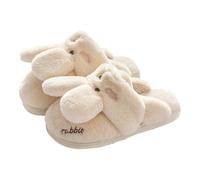 Cute Slippers for Girls Bunny Plush Home Slippers Kids Winter Warm Fluffy Sliders Rabbit Shoes Slip On Indoor Kawaii Fuzzy House Shoes (Beige, 4 Big Kids)