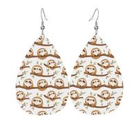Cute Sloth 1 Print Earrings for Women, Fashion Teardrop Leather Earrings for Women Trendy, Colorful Tear Drop Earring Jewelry