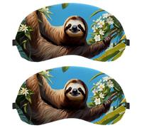 Cute Sloth and Flower Ultra-Soft Sleep Eye Blindfold, 3D Contoured Light Blocking for Travel Home Office, Comfortable Blindfold for Men Women