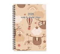 Cute Sloth and Flowers 2026 Planner Diary A5 To Do List Notebook Calendar 2026 Diary Mens Planner for Homework Week To View Monthly Year with Dotted Line Note Page Slim