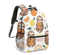 Cute Sloth and Orange Print 16 Inch Backpack Vibrant Cartoon All Over Pattern Daypack Sweet Leaf Butterfly Design Travel Bag (02)