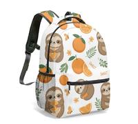 Cute Sloth and Orange Print 16 Inch Backpack Vibrant Cartoon All Over Pattern Daypack Sweet Leaf Butterfly Design Travel Bag (01)
