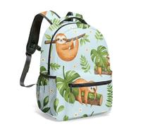 Cute Sloth and Orange Print 16 Inch Backpack Vibrant Cartoon All Over Pattern Daypack Sweet Leaf Butterfly Design Travel Bag (05)