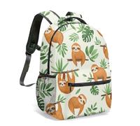 Cute Sloth and Orange Print 16 Inch Backpack Vibrant Cartoon All Over Pattern Daypack Sweet Leaf Butterfly Design Travel Bag (03)