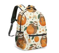 Cute Sloth and Orange Print 16 Inch Backpack Vibrant Cartoon All Over Pattern Daypack Sweet Leaf Butterfly Design Travel Bag (08)