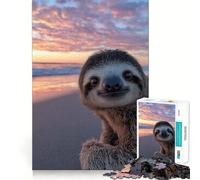 Cute Sloth at Sunset Beach Jigsaw Puzzles 1000 Pieces for Teenagers Logic Boost Snug Joint Home Fun Premium Gift (38x26cm)