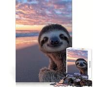 Cute Sloth at Sunset Beach Jigsaw Puzzles 1000 Pieces for Teenagers Logic Boost Snug Joint Home Fun Premium Gift (38x26cm)